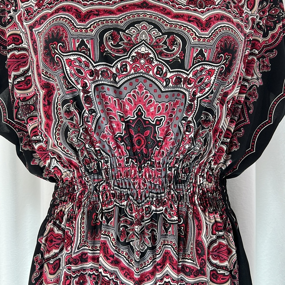 HeartSoul L Black/Burgundy Patterned Blouse - Picture 3 of 13